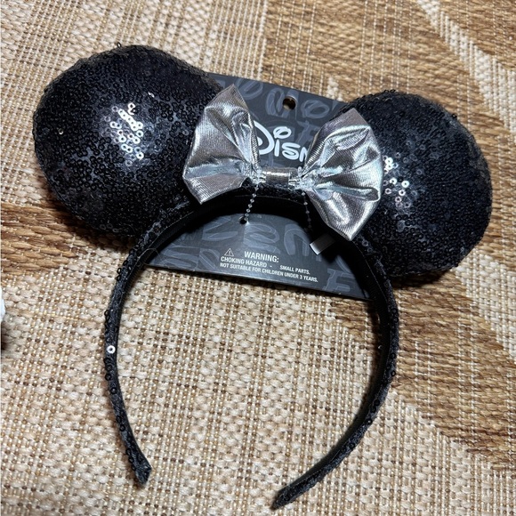 DISNEY EARS - 2 pcs! Pink floral and black/silver Mickey Mouse Disneyworld NEW - Picture 2 of 5